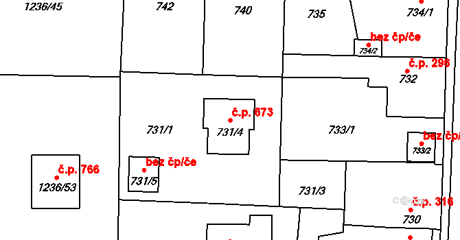 Líně 673 na parcele st. 731/4 v KÚ Líně, Katastrální mapa