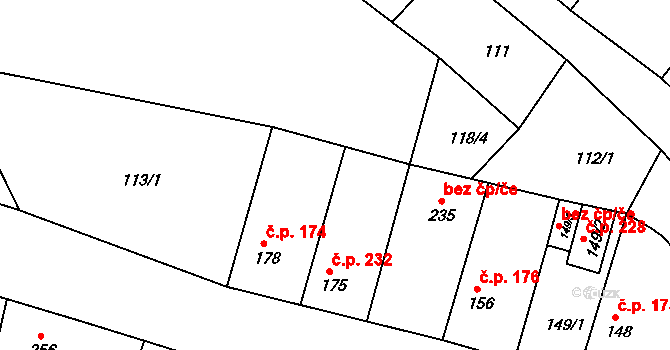Telce 232, Peruc na parcele st. 175 v KÚ Telce, Katastrální mapa