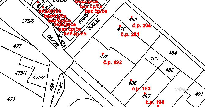 Pokratice 192, Litoměřice na parcele st. 478 v KÚ Pokratice, Katastrální mapa