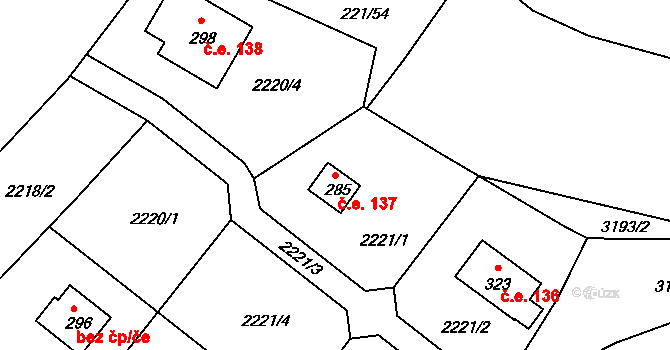 Skalice 137 na parcele st. 285 v KÚ Skalice nad Lužnicí, Katastrální mapa