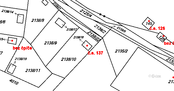 Třeboň II 137, Třeboň na parcele st. 2138/18 v KÚ Třeboň, Katastrální mapa