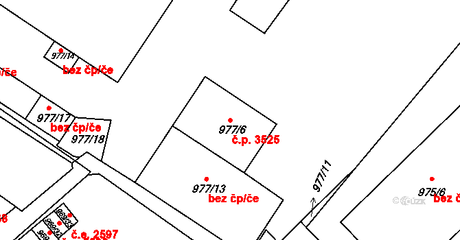 Znojmo 3525 na parcele st. 977/6 v KÚ Znojmo-město, Katastrální mapa