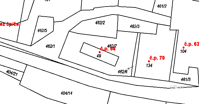Cerhonice 54 na parcele st. 49 v KÚ Cerhonice, Katastrální mapa