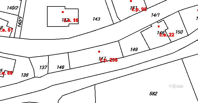 Dolní Chřibská 238, Chřibská na parcele st. 147 v KÚ Dolní Chřibská, Katastrální mapa
