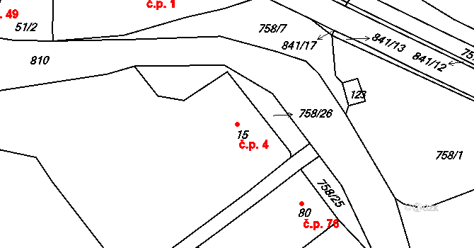 Milíkov 4 na parcele st. 15 v KÚ Milíkov u Mariánských Lázní, Katastrální mapa