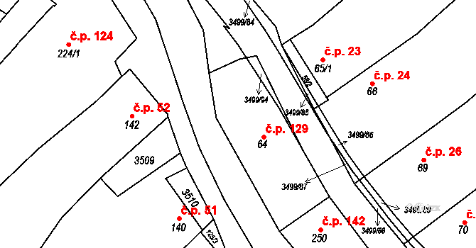 Nedašov 129 na parcele st. 64 v KÚ Nedašov, Katastrální mapa