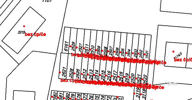 Rožnov pod Radhoštěm 39565629 na parcele st. 2509 v KÚ Rožnov pod Radhoštěm, Katastrální mapa