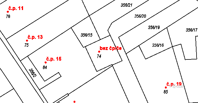 Bory 40704629 na parcele st. 74 v KÚ Dolní Bory, Katastrální mapa