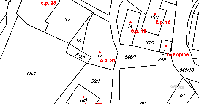 Čavisov 31 na parcele st. 17 v KÚ Čavisov, Katastrální mapa