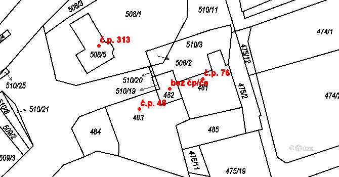 Jirkov 45032629 na parcele st. 482 v KÚ Březenec, Katastrální mapa