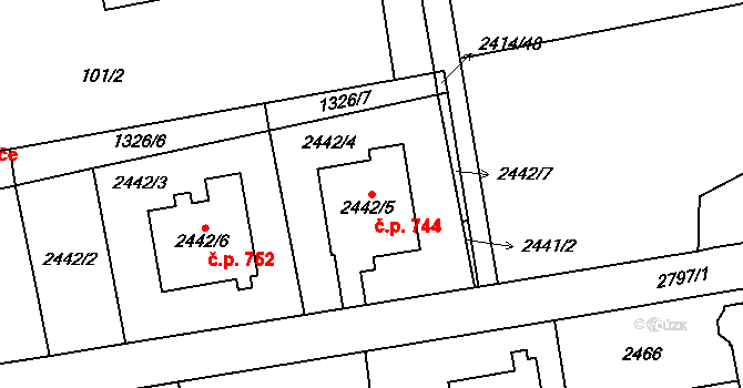 Bolatice 744 na parcele st. 2442/5 v KÚ Bolatice, Katastrální mapa