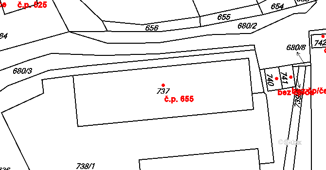 Moravský Beroun 655 na parcele st. 737 v KÚ Moravský Beroun, Katastrální mapa