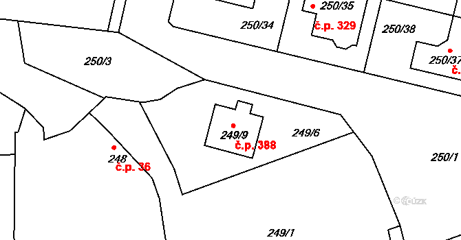 Mochov 388 na parcele st. 249/9 v KÚ Mochov, Katastrální mapa