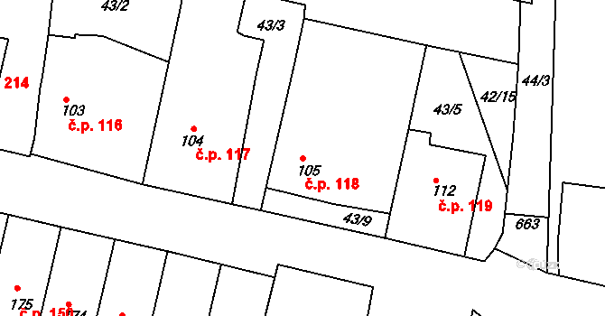 Smrkovice 118, Písek na parcele st. 105 v KÚ Smrkovice, Katastrální mapa