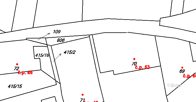 Borovany 53 na parcele st. 70 v KÚ Borovany u Milevska, Katastrální mapa