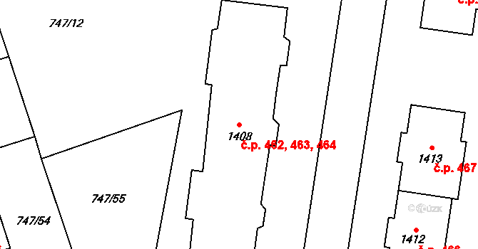 Jílové u Prahy 462,463,464 na parcele st. 1408 v KÚ Jílové u Prahy, Katastrální mapa