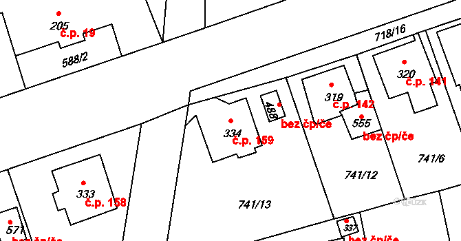 Dolní Kamenice 159, Česká Kamenice na parcele st. 334 v KÚ Dolní Kamenice, Katastrální mapa