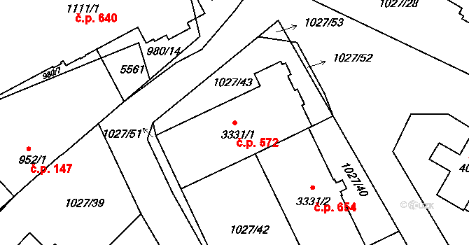 Týnské Předměstí 572, Domažlice na parcele st. 3331/1 v KÚ Domažlice, Katastrální mapa