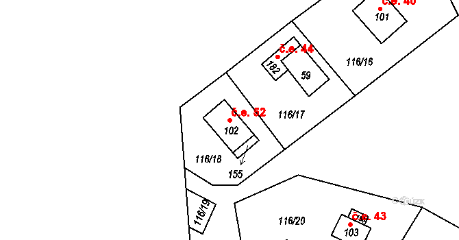 Míčov 52, Míčov-Sušice na parcele st. 102 v KÚ Míčov, Katastrální mapa