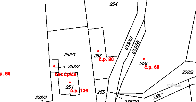 Jerlochovice 80, Fulnek na parcele st. 253 v KÚ Jerlochovice, Katastrální mapa