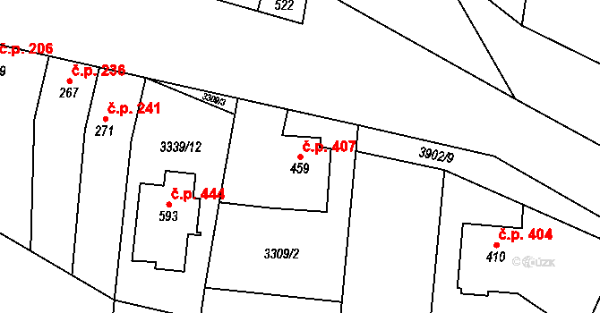 Řevničov 407 na parcele st. 459 v KÚ Řevničov, Katastrální mapa