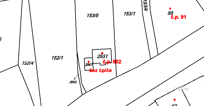 Hranice IV-Drahotuše 602, Hranice na parcele st. 2531 v KÚ Drahotuše, Katastrální mapa