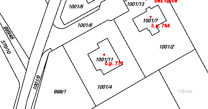 Opočno 771 na parcele st. 1001/11 v KÚ Opočno pod Orlickými horami, Katastrální mapa
