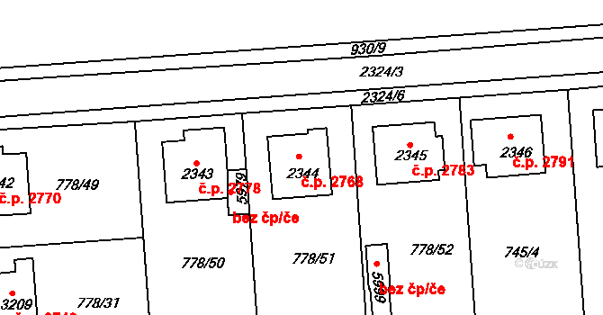 Havlíčkův Brod 2768 na parcele st. 2344 v KÚ Havlíčkův Brod, Katastrální mapa