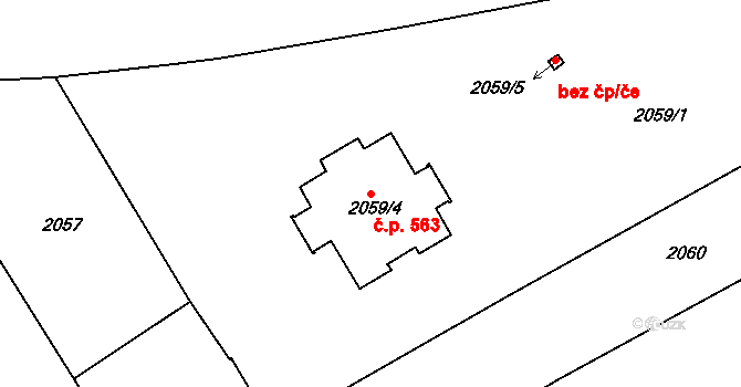 Hrušky 563 na parcele st. 2059/4 v KÚ Hrušky, Katastrální mapa