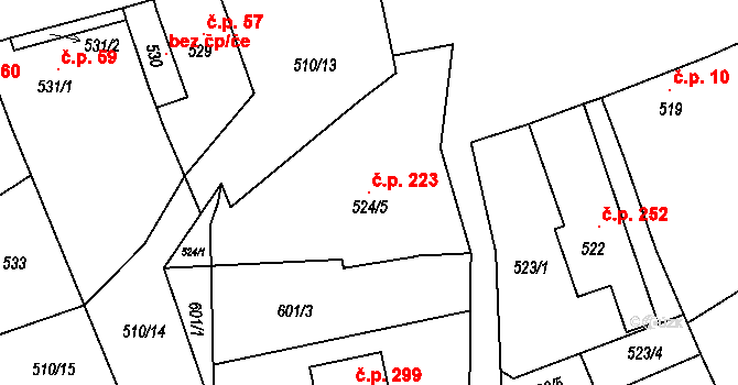 Březenec 223, Jirkov na parcele st. 524/5 v KÚ Březenec, Katastrální mapa
