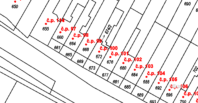 Rychlov 100, Bystřice pod Hostýnem na parcele st. 672 v KÚ Rychlov u Bystřice pod Hostýnem, Katastrální mapa