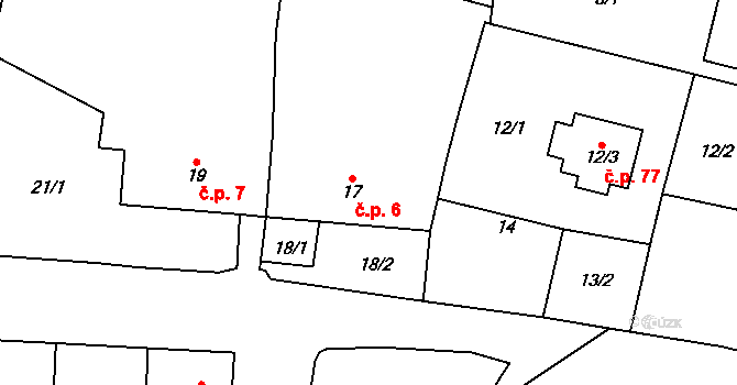Lutotín 6, Bílovice-Lutotín na parcele st. 17/1 v KÚ Lutotín, Katastrální mapa