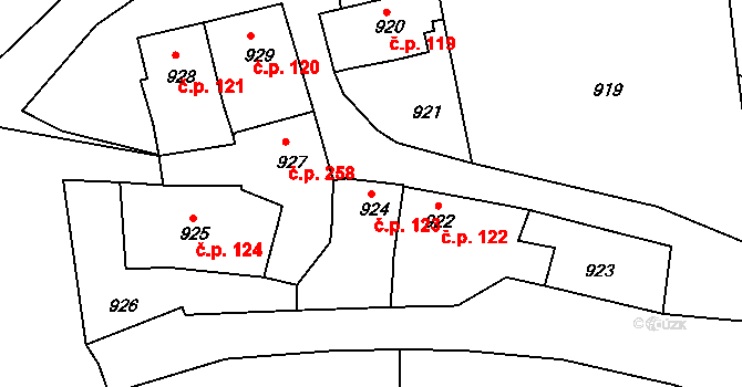 Plumlov 123 na parcele st. 924 v KÚ Plumlov, Katastrální mapa