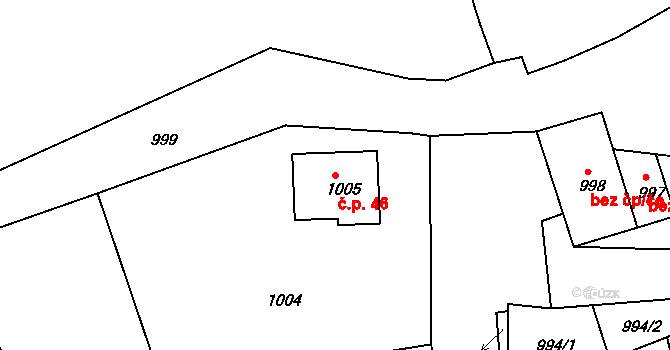 Dlouhá Ves 46, Vrchoslavice na parcele st. 1005 v KÚ Vrchoslavice, Katastrální mapa