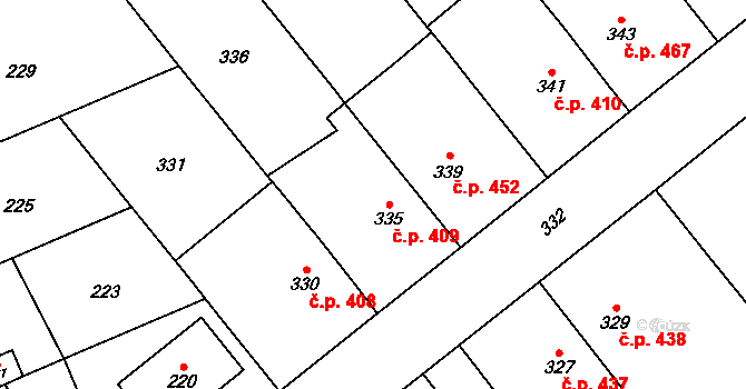 Otaslavice 409 na parcele st. 335 v KÚ Otaslavice, Katastrální mapa