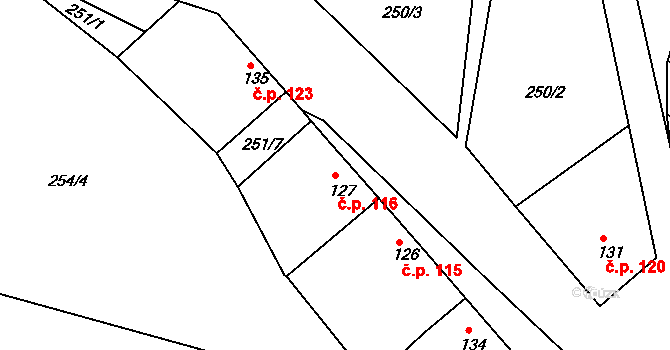 Plenkovice 116 na parcele st. 127 v KÚ Plenkovice, Katastrální mapa