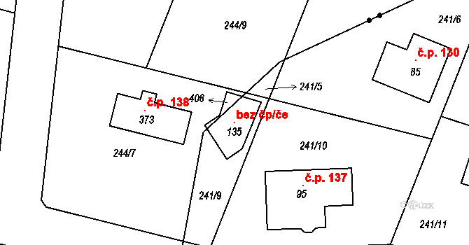 Pomezí nad Ohří 107433630 na parcele st. 135 v KÚ Dolní Hraničná, Katastrální mapa