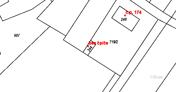 Uničov 108017630 na parcele st. 244 v KÚ Střelice u Litovle, Katastrální mapa