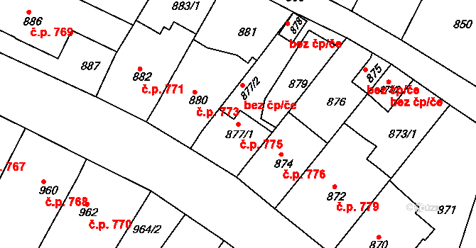 Moravský Krumlov 775 na parcele st. 877/1 v KÚ Moravský Krumlov, Katastrální mapa