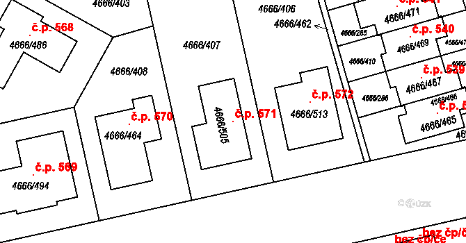 Pražské Předměstí 571, Vysoké Mýto na parcele st. 4666/505 v KÚ Vysoké Mýto, Katastrální mapa