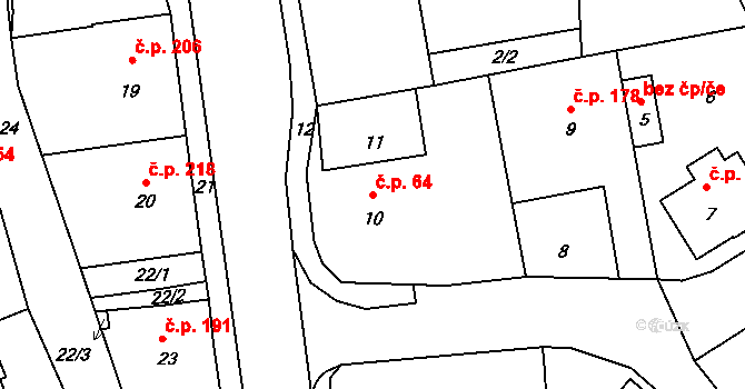 Vrkoslavice 64, Jablonec nad Nisou na parcele st. 10/1 v KÚ Vrkoslavice, Katastrální mapa