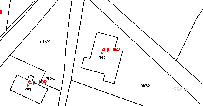 Jílové u Držkova 127 na parcele st. 344 v KÚ Jílové u Držkova, Katastrální mapa