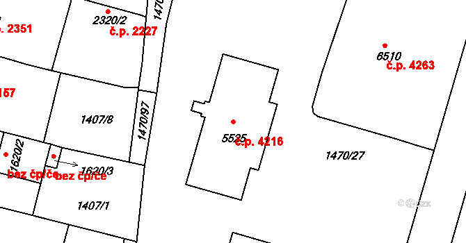 Jablonec nad Nisou 4216 na parcele st. 5525 v KÚ Jablonec nad Nisou, Katastrální mapa