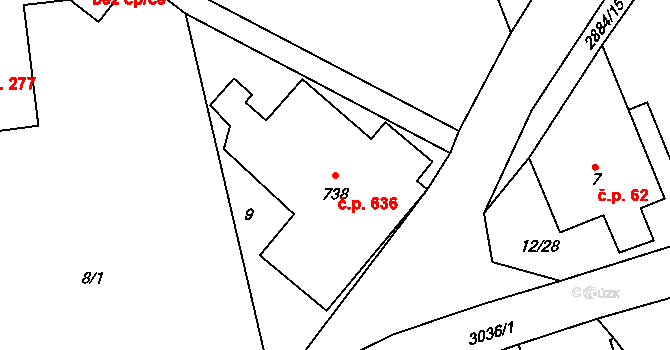 Polubný 636, Kořenov na parcele st. 738 v KÚ Polubný, Katastrální mapa