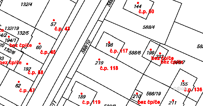 Krahulčí 117 na parcele st. 198 v KÚ Krahulčí u Telče, Katastrální mapa