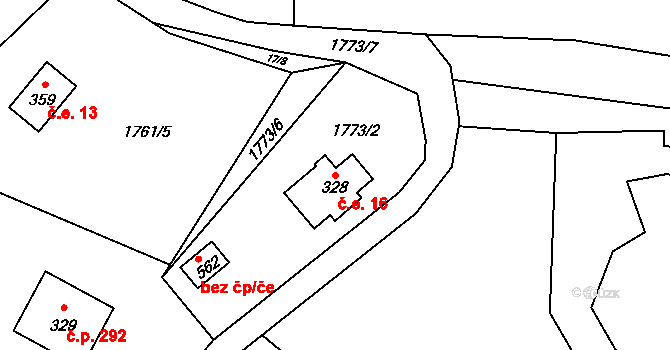 Guty 16, Třinec na parcele st. 328 v KÚ Guty, Katastrální mapa