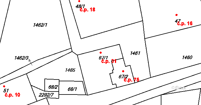 Dolní Třebonín 31 na parcele st. 67/1 v KÚ Dolní Třebonín, Katastrální mapa