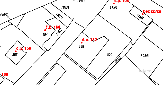 Hořice na Šumavě 132 na parcele st. 148 v KÚ Hořice na Šumavě, Katastrální mapa
