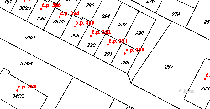 Těšany 391 na parcele st. 291 v KÚ Těšany, Katastrální mapa
