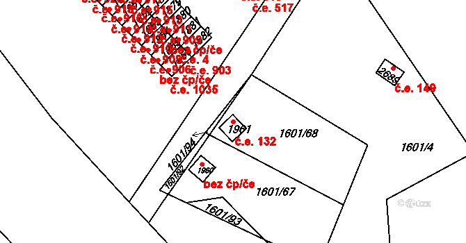 Tišnov 132 na parcele st. 1961 v KÚ Tišnov, Katastrální mapa